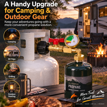 Propane Tank Refill Adapter with Gauge – Solid Brass, Shut-Off Valve & Easy-Connect Design