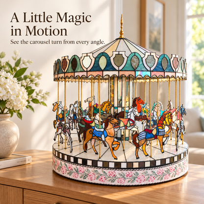 Storybook Carousel of Wonder – Rotating Horse Tabletop Décor