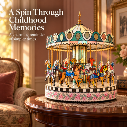 Storybook Carousel of Wonder – Rotating Horse Tabletop Décor