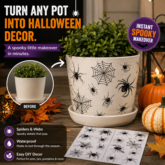 🕷️ 30 PCS Halloween Spider & Web Transfer Stickers – Make Everything Spookier