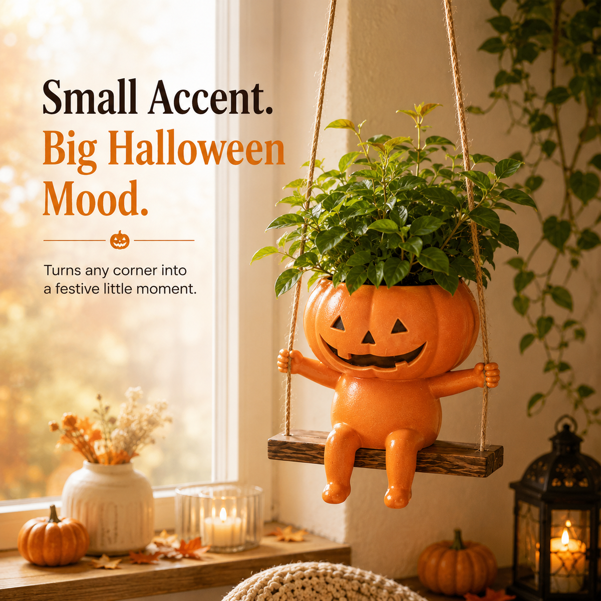 Swinging Pumpkin Planter – Cute Halloween Hanging Plant Pot