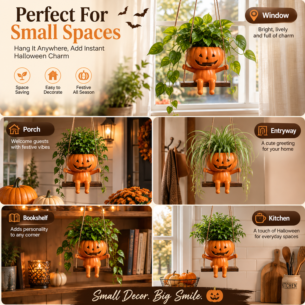 Swinging Pumpkin Planter – Cute Halloween Hanging Plant Pot