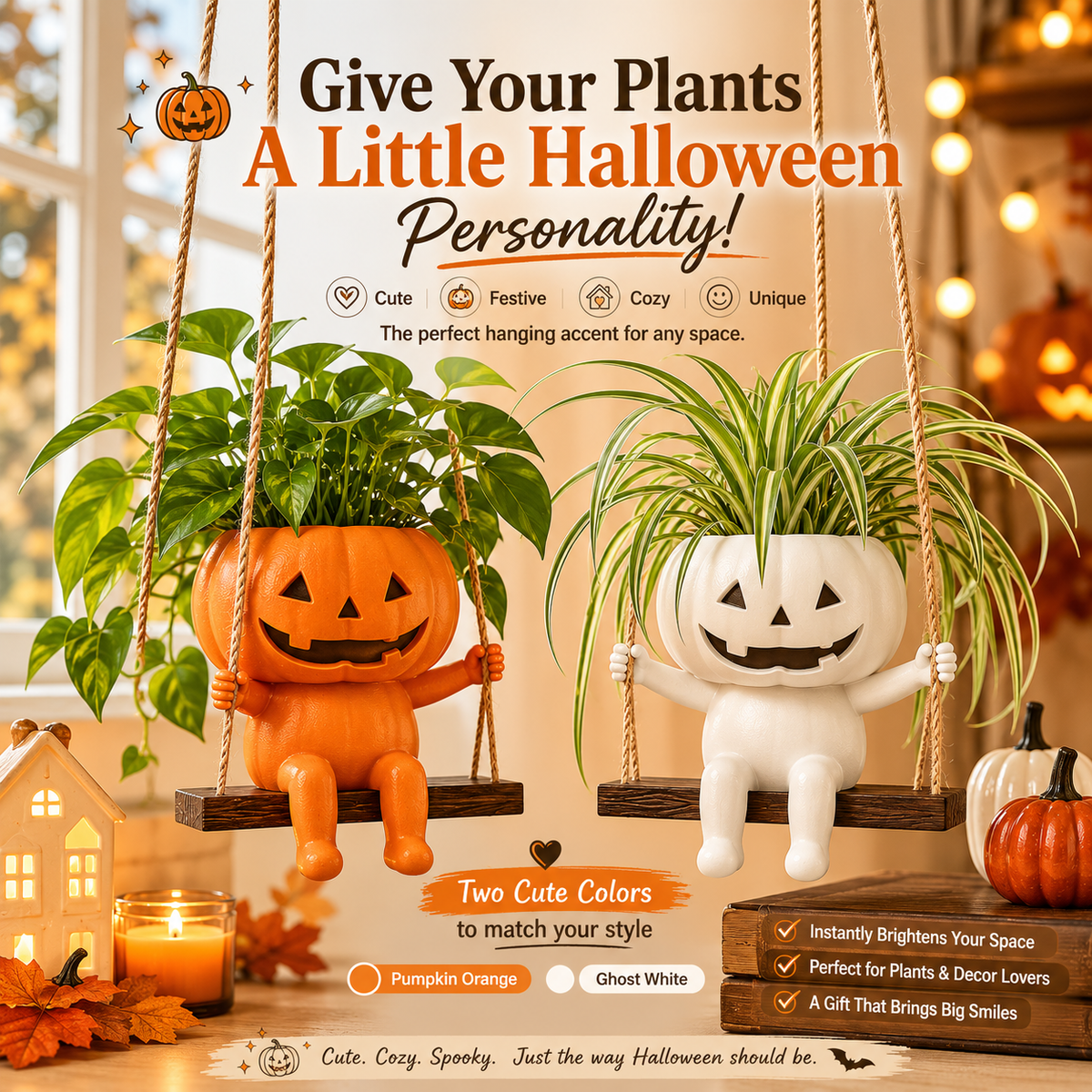 Swinging Pumpkin Planter – Cute Halloween Hanging Plant Pot