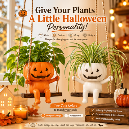 Swinging Pumpkin Planter – Cute Halloween Hanging Plant Pot