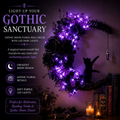 Cat Moon Wreath: Gothic Purple Halloween Decor with Amethyst Crystal