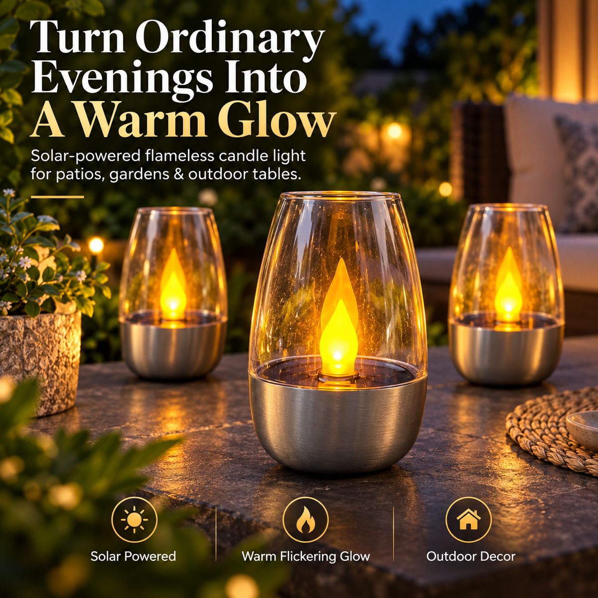 Solar Flickering Candle Lights – Flameless Outdoor Patio & Garden Decor