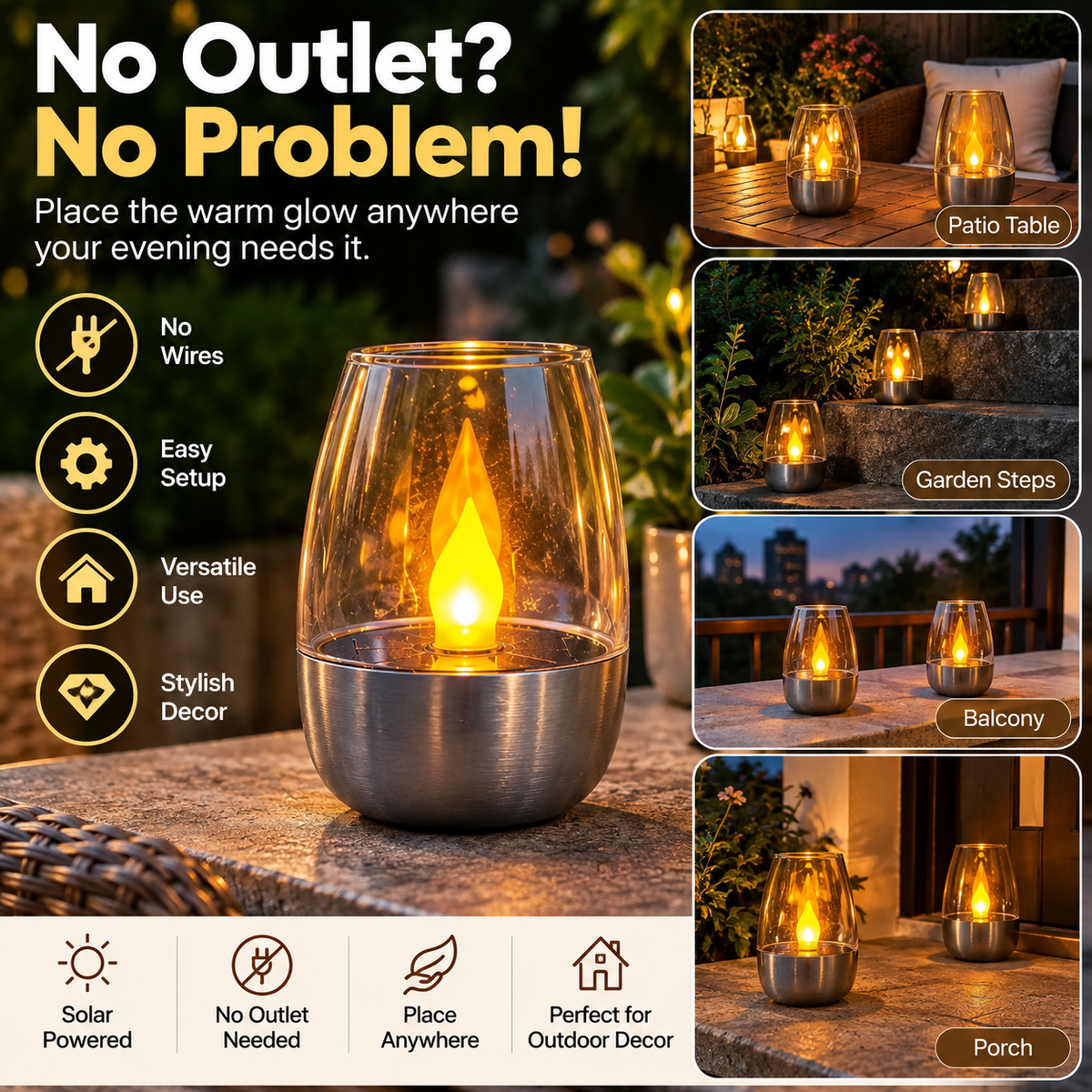 Solar Flickering Candle Lights – Flameless Outdoor Patio & Garden Decor