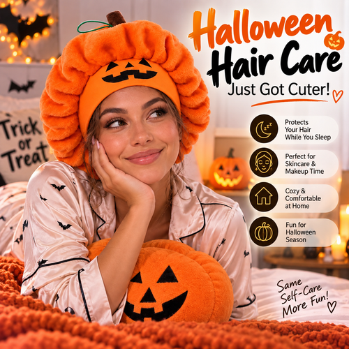 Halloween Pumpkin Sleep Bonnet – Soft Hair Protection for Bedtime & Skincare