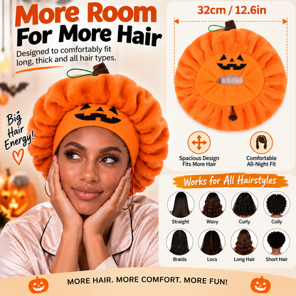 Halloween Pumpkin Sleep Bonnet – Soft Hair Protection for Bedtime & Skincare