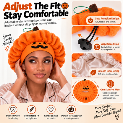 Halloween Pumpkin Sleep Bonnet – Soft Hair Protection for Bedtime & Skincare