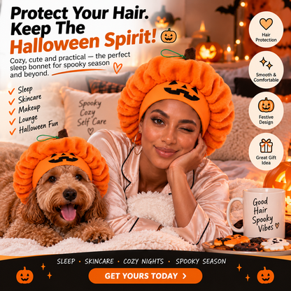 Halloween Pumpkin Sleep Bonnet – Soft Hair Protection for Bedtime & Skincare
