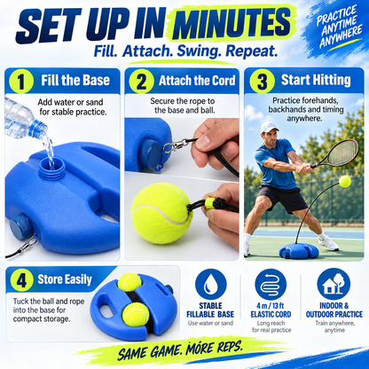 Solo Tennis Rebound Trainer Set – Fillable Base with 2 Balls & 13-Ft Elastic Cord