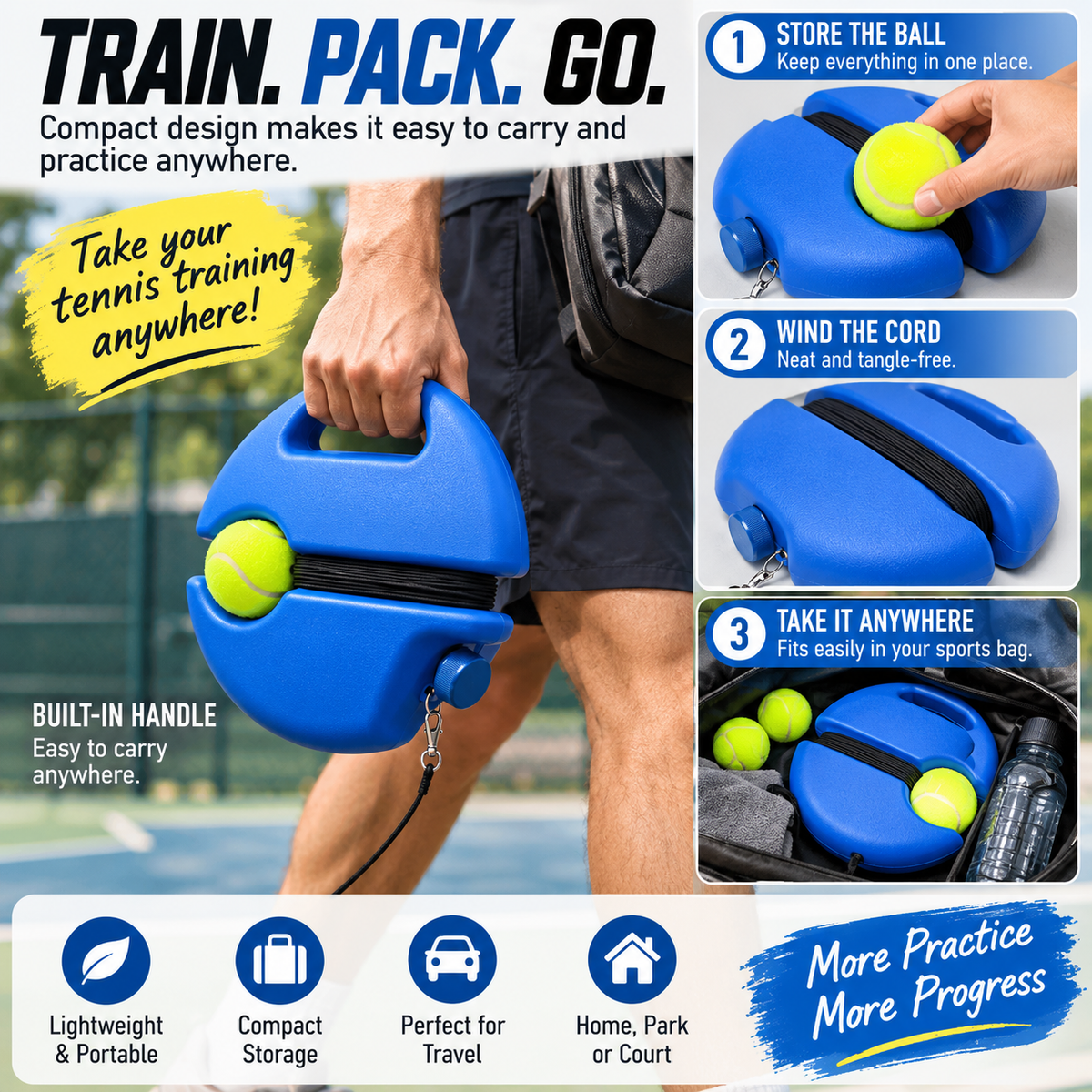Solo Tennis Rebound Trainer Set – Fillable Base with 2 Balls & 13-Ft Elastic Cord