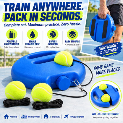Solo Tennis Rebound Trainer Set – Fillable Base with 2 Balls & 13-Ft Elastic Cord