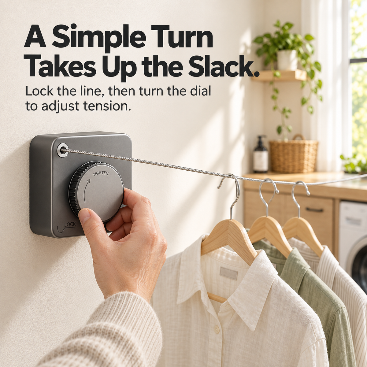 Space-Saving Retractable Clothesline with Adjustable Tension