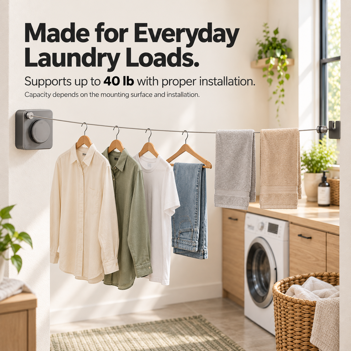 Space-Saving Retractable Clothesline with Adjustable Tension