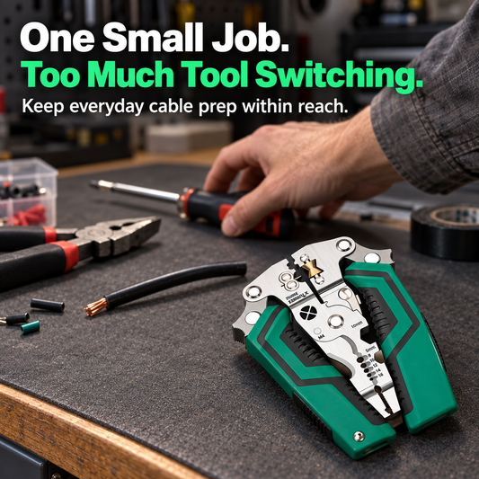 Folding Wire Stripper – Built-In Voltage Indicator & Screwdriver Tips
