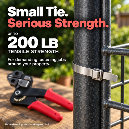 Metal Cable Tie Gun & 304 Stainless Steel Ties – Tighten & Trim for Outdoor Repairs