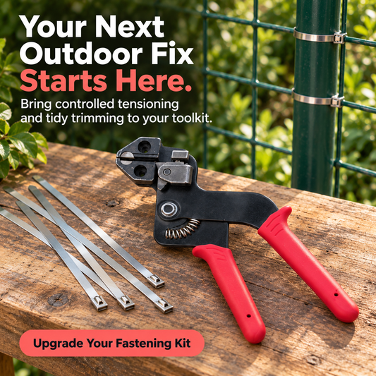 Metal Cable Tie Gun & 304 Stainless Steel Ties – Tighten & Trim for Outdoor Repairs