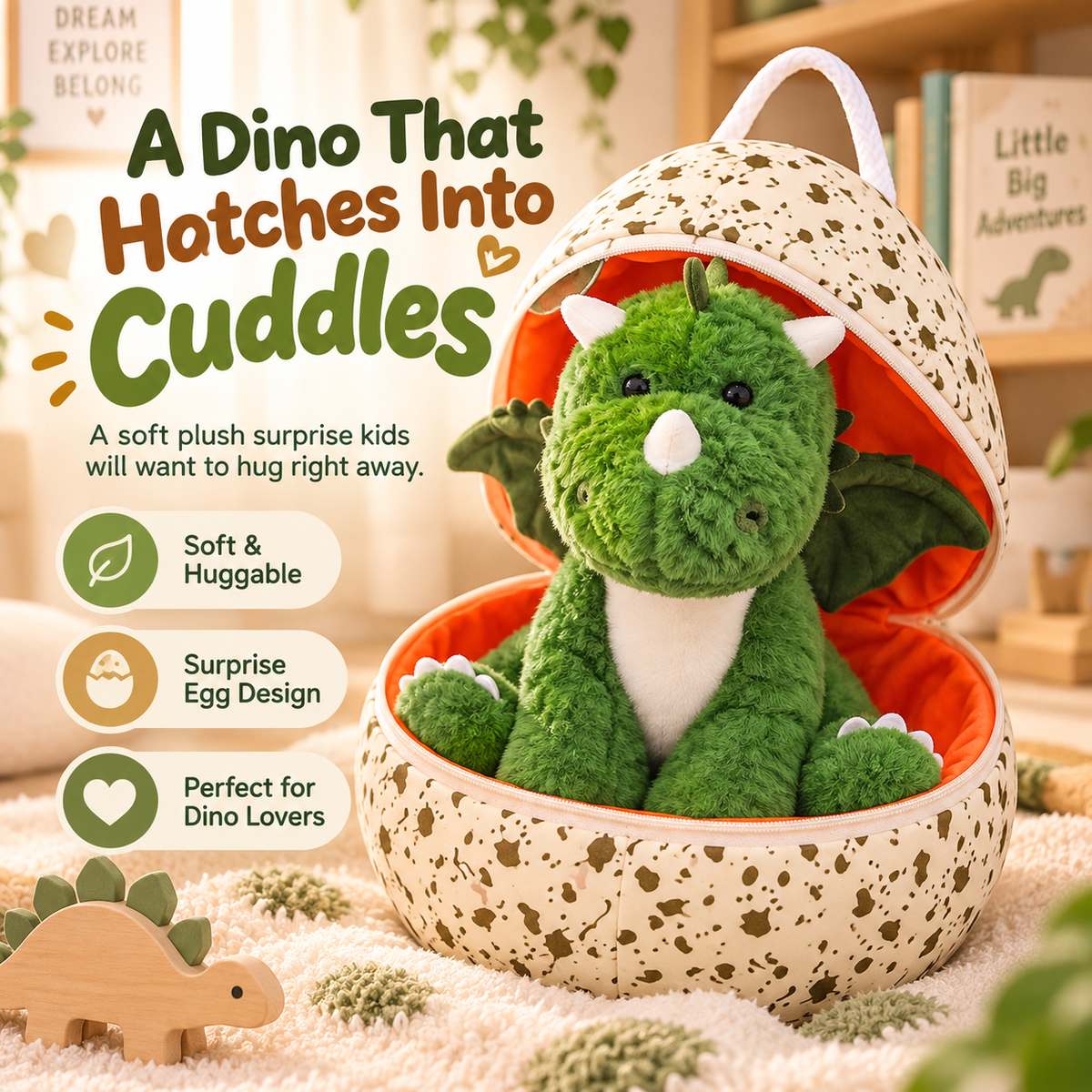 🦖 Hatch & Hug Dinosaur Plush Egg – Soft Surprise Cuddle Buddy for Kids