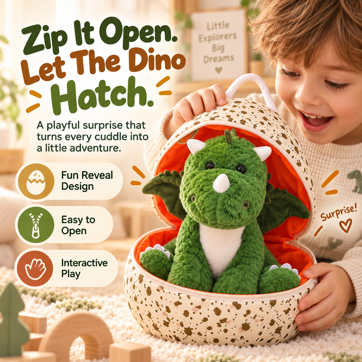 🦖 Hatch & Hug Dinosaur Plush Egg – Soft Surprise Cuddle Buddy for Kids