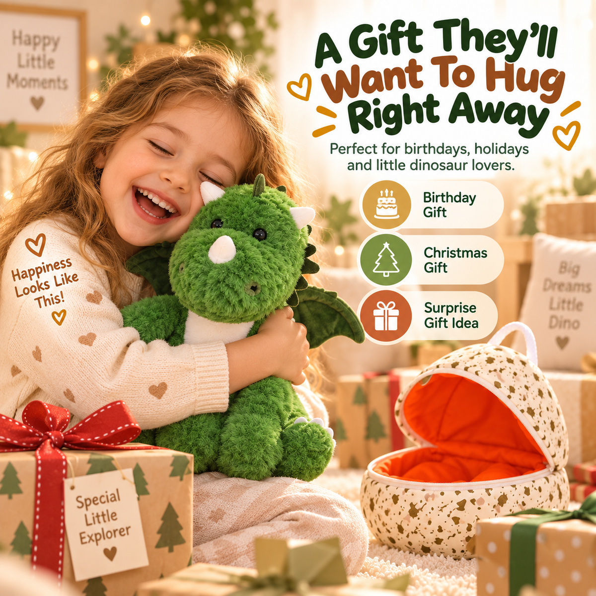 🦖 Hatch & Hug Dinosaur Plush Egg – Soft Surprise Cuddle Buddy for Kids