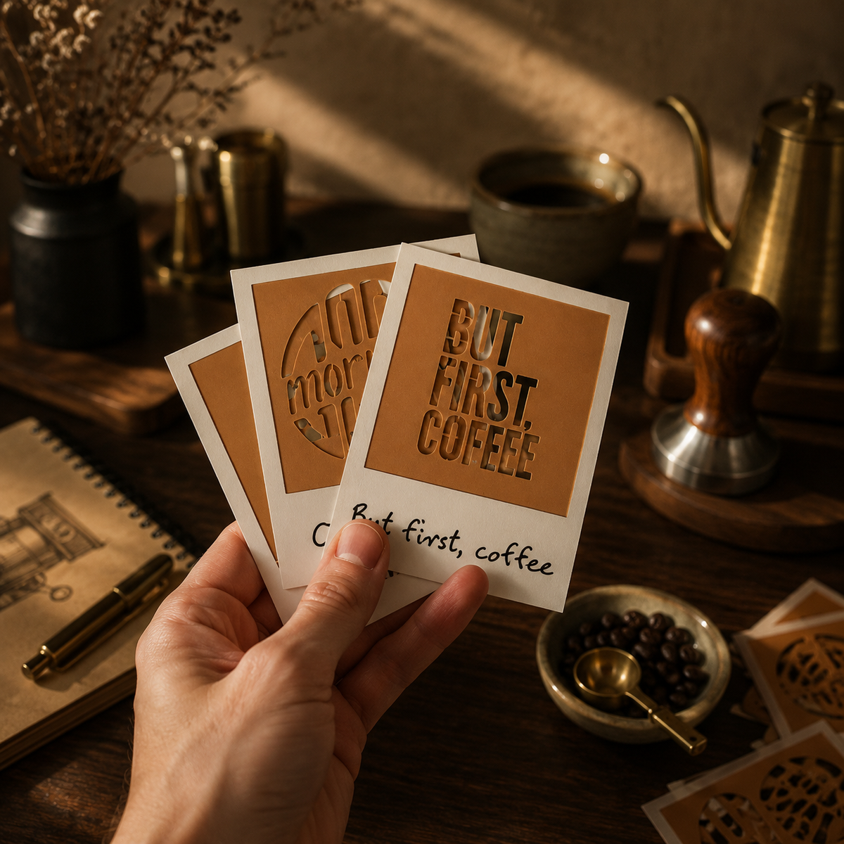 Latte art stencil cards for mechanical coffee camera