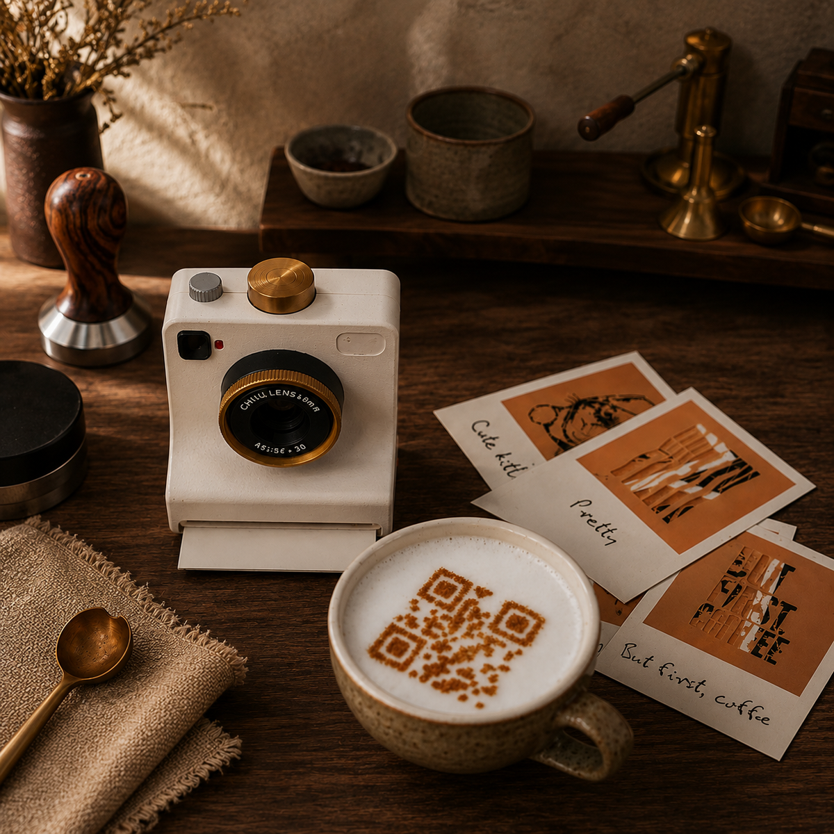 Decorative coffee pattern created with latte stencil camera