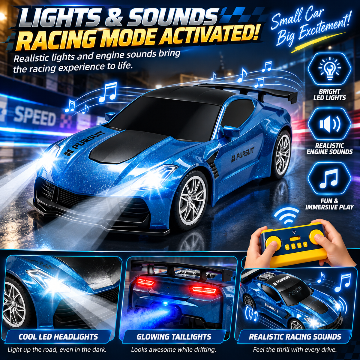 🏎️ Refuel & Drift RC Car Playset – Mist Spray, Lights, Sounds & Gas Station Fun