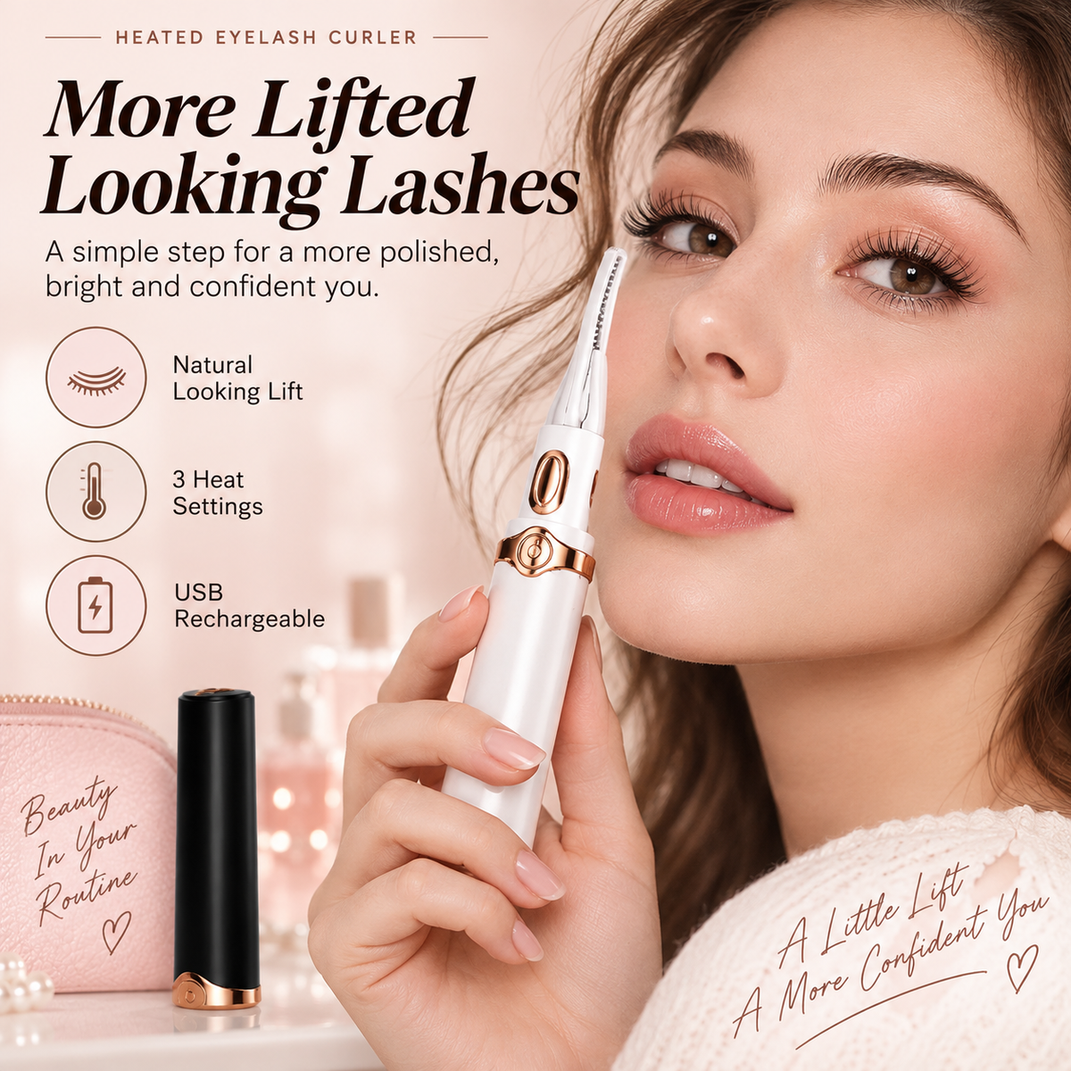 ✨ Rechargeable Heated Eyelash Curler – Lift & Shape with 3 Heat Settings