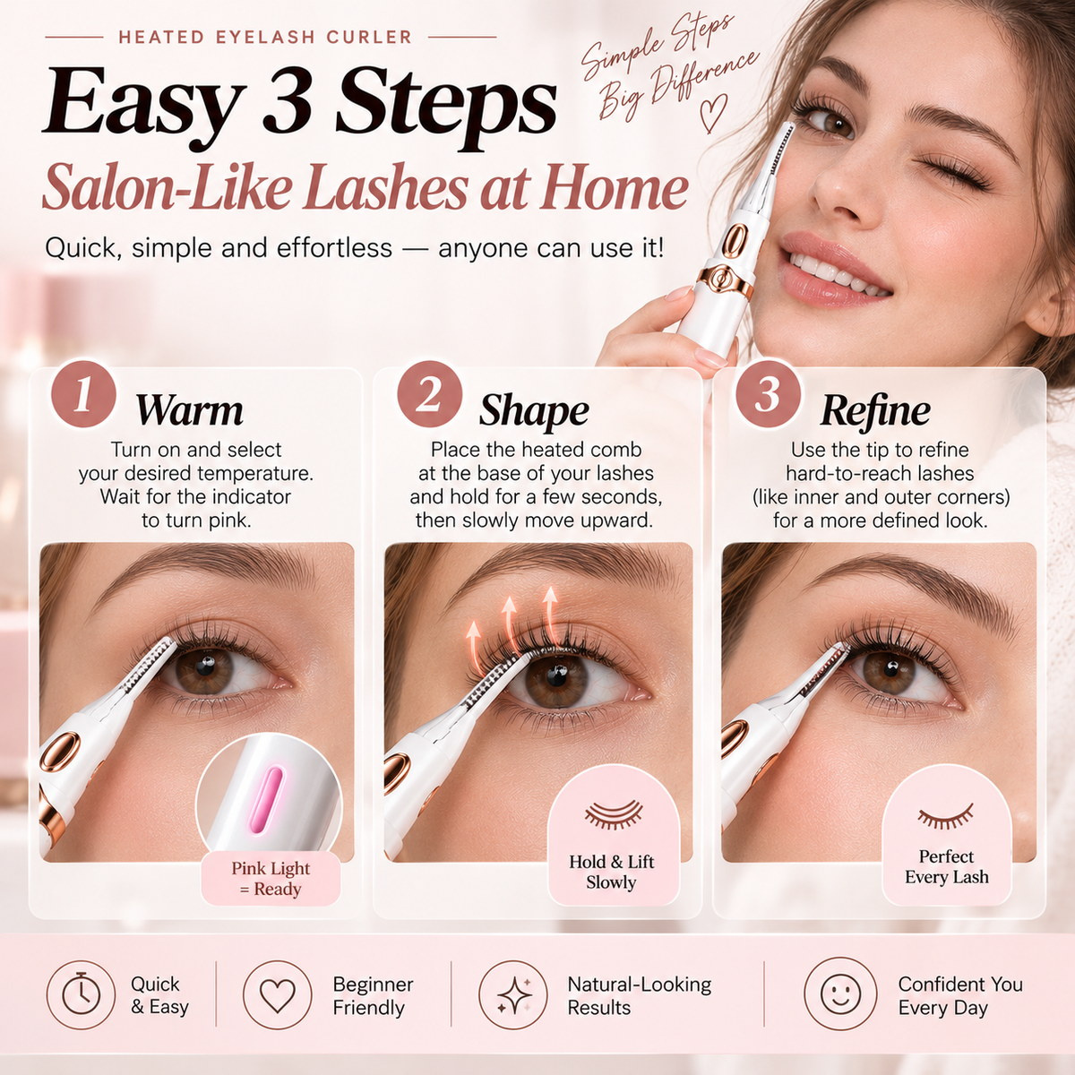 ✨ Rechargeable Heated Eyelash Curler – Lift & Shape with 3 Heat Settings