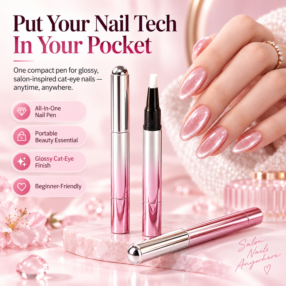 💅 All-in-One Cat-Eye Nail Gel Pen – Easy DIY Salon-Look Nails