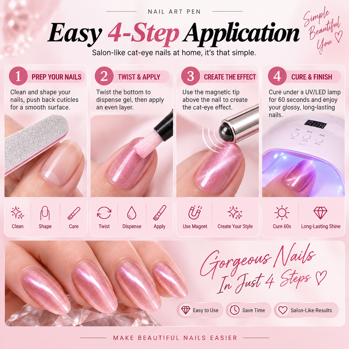 💅 All-in-One Cat-Eye Nail Gel Pen – Easy DIY Salon-Look Nails