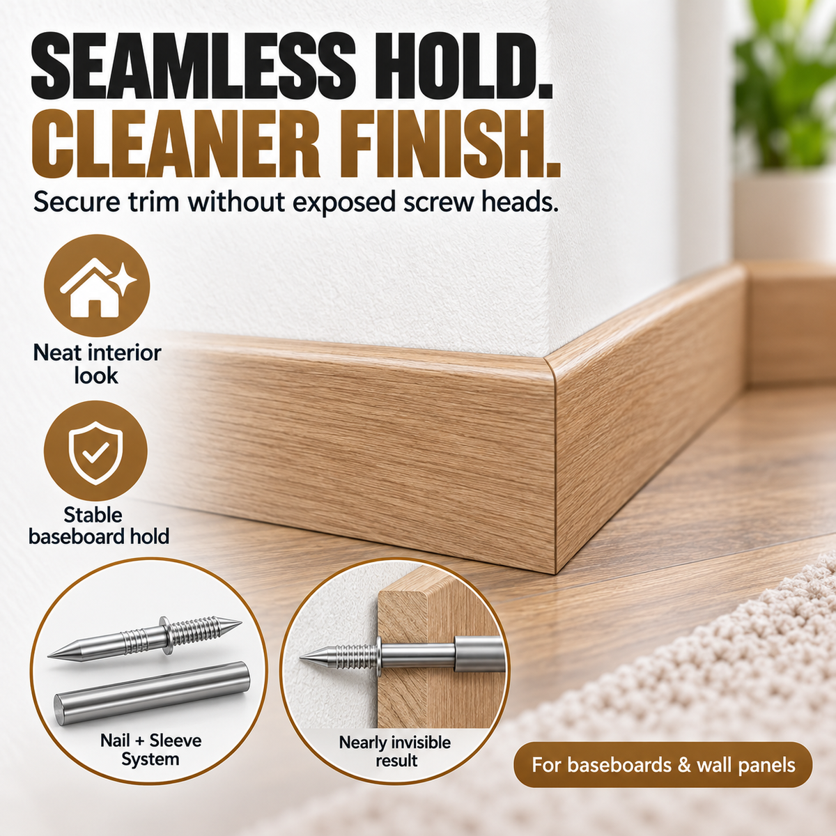 100-Pack Double-Head Hidden Fasteners – No-Drill Baseboard & Trim Nails