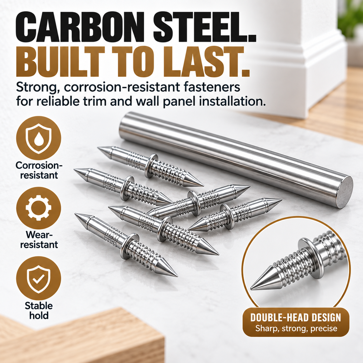 100-Pack Double-Head Hidden Fasteners – No-Drill Baseboard & Trim Nails