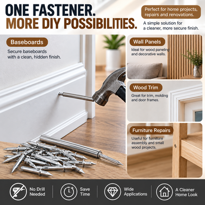 100-Pack Double-Head Hidden Fasteners – No-Drill Baseboard & Trim Nails