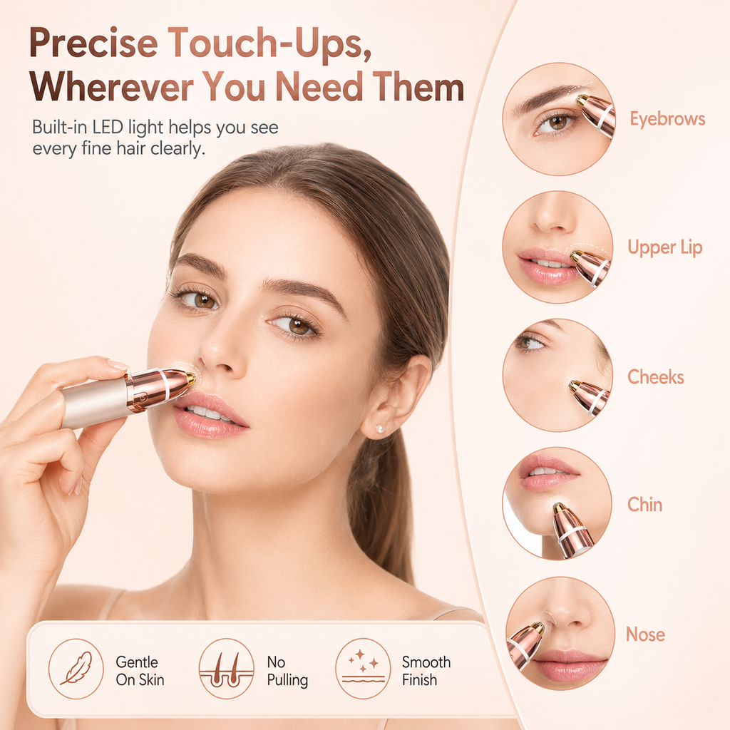 2-in-1 Facial & Eyebrow Hair Trimmer | Painless Peach Fuzz Remover