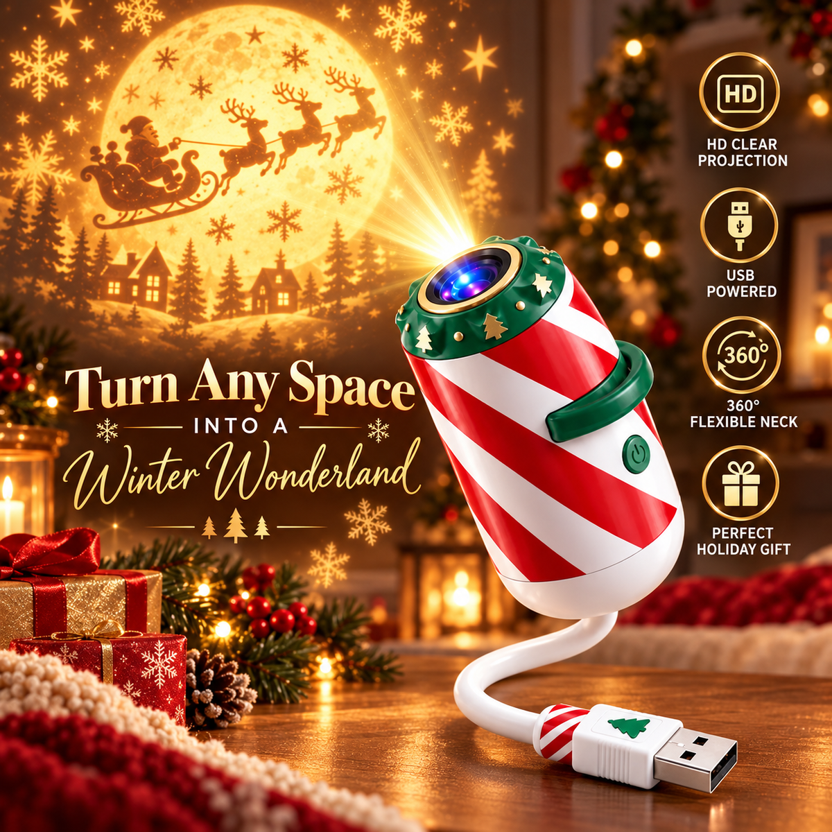 🎄 Christmas Window Projector – USB Holiday Projection Light ✨