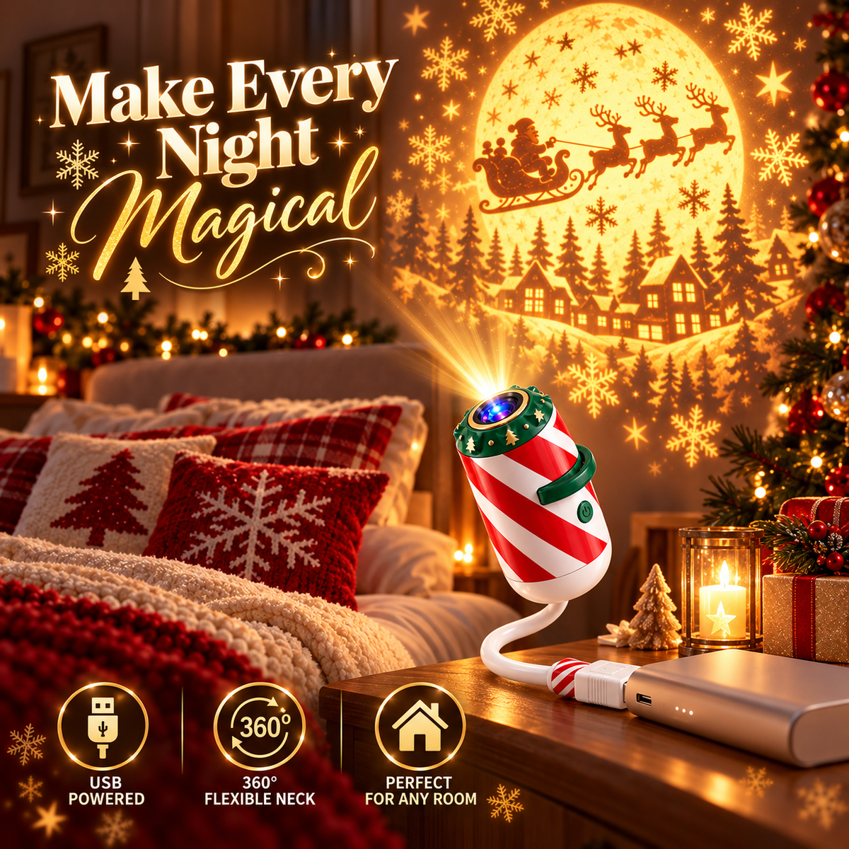 🎄 Christmas Window Projector – USB Holiday Projection Light ✨