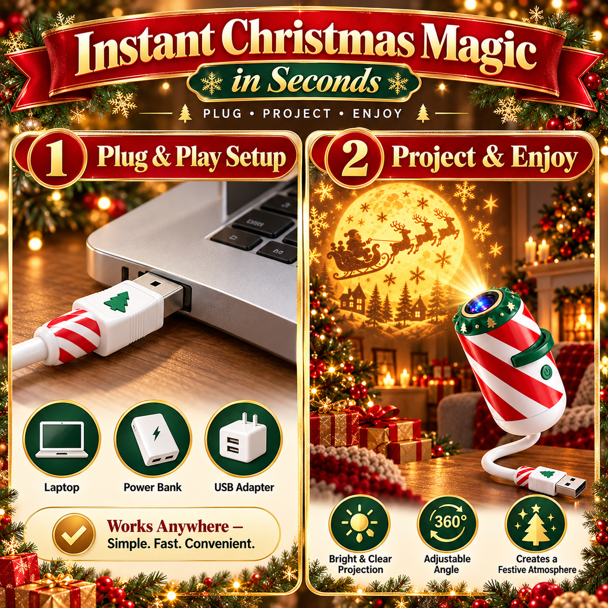 🎄 Christmas Window Projector – USB Holiday Projection Light ✨