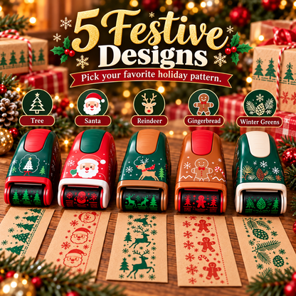🎄 Christmas Wrapping Roller Stamp – 5 Festive Designs for Gift Packaging