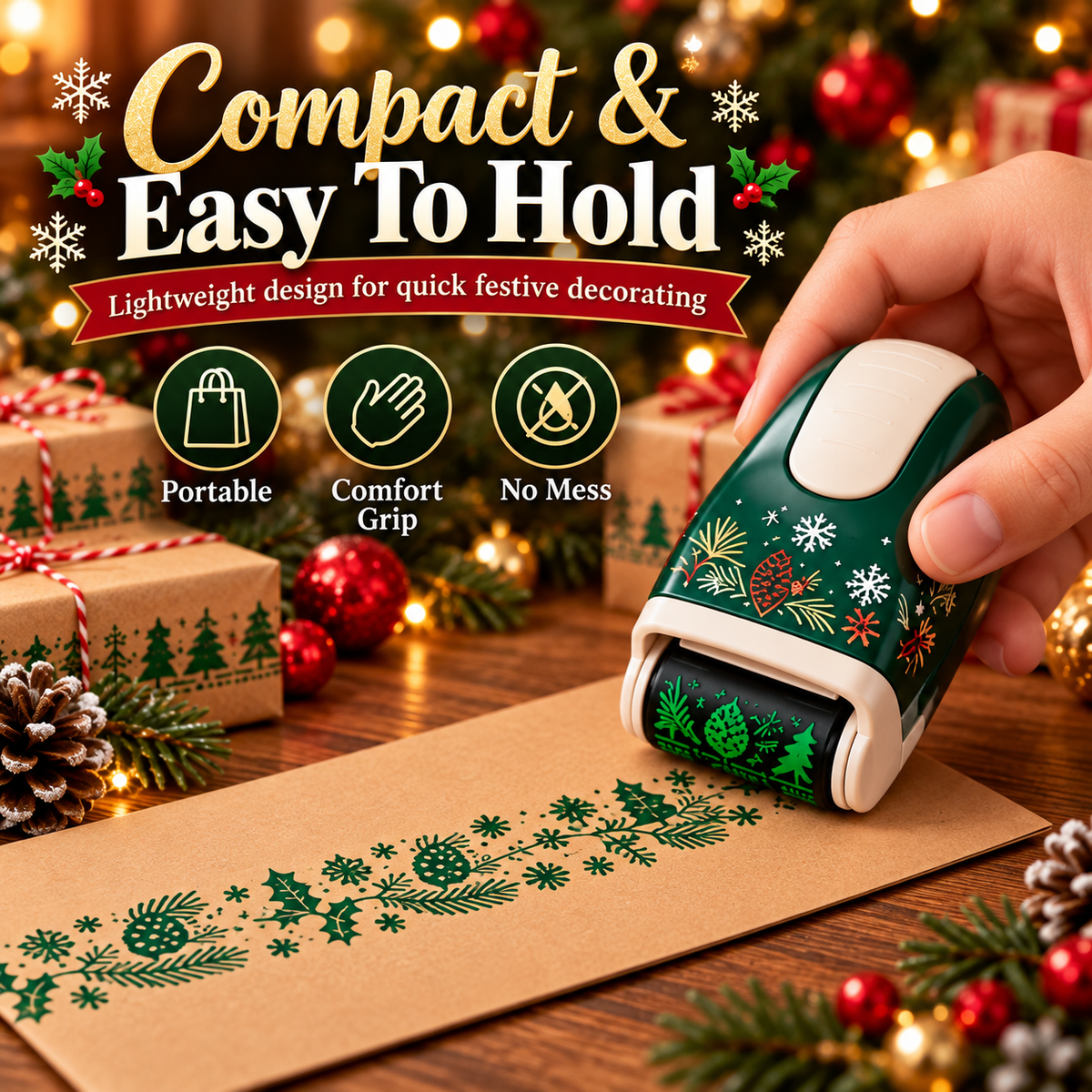 🎄 Christmas Wrapping Roller Stamp – 5 Festive Designs for Gift Packaging