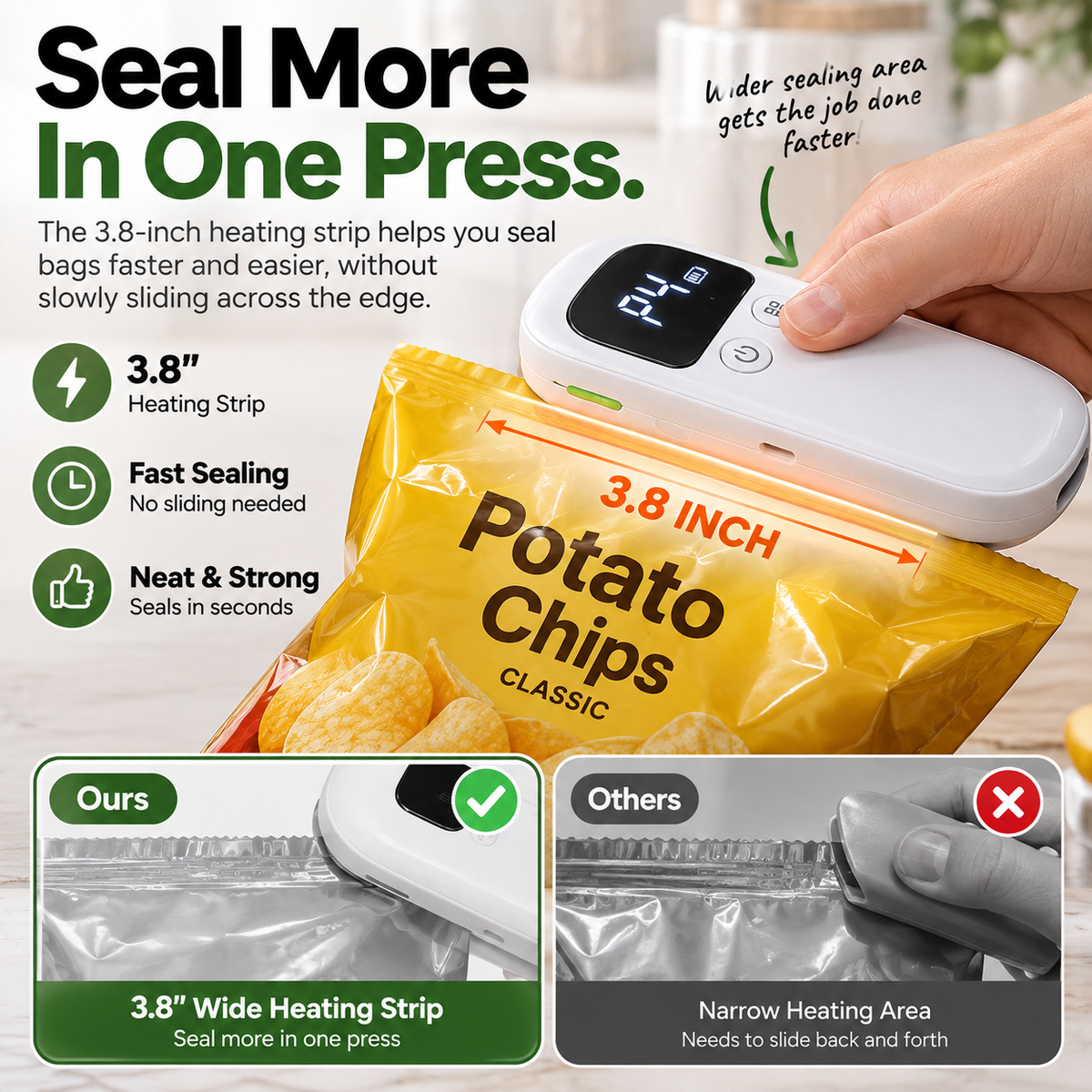 Smart 4-in-1 Rechargeable Bag Sealer & Cutter – LED Display, 5 Seal Modes & Magnetic Storage