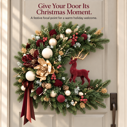 Burgundy Deer Christmas Wreath — Make Your Entrance Unforgettable