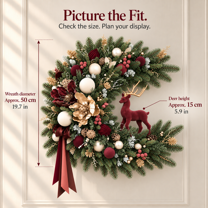 Burgundy Deer Christmas Wreath — Make Your Entrance Unforgettable