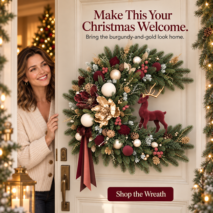 Burgundy Deer Christmas Wreath — Make Your Entrance Unforgettable
