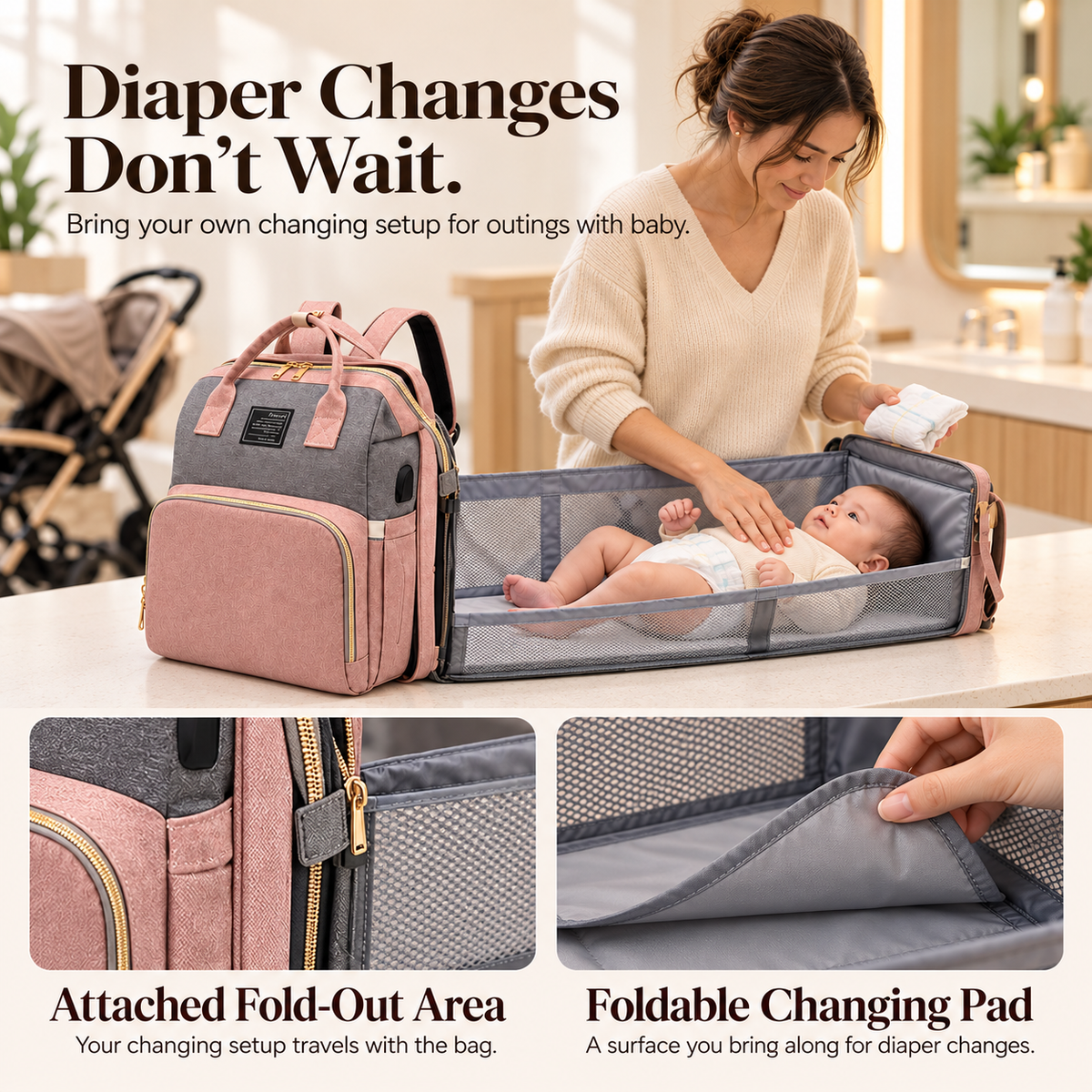 One Bag. Easier Days Out. — 25L Diaper Backpack with Fold-Out Changing Station