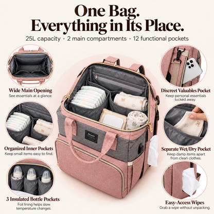 One Bag. Easier Days Out. — 25L Diaper Backpack with Fold-Out Changing Station