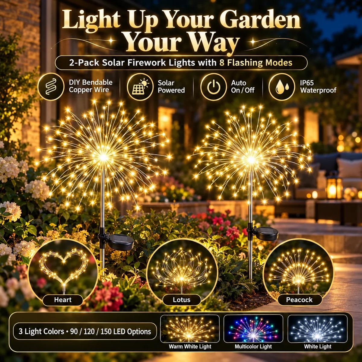 🎁2-Pack Solar Firework Lights With 8 Lighting Modes