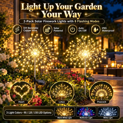 🎁2-Pack Solar Firework Lights With 8 Lighting Modes